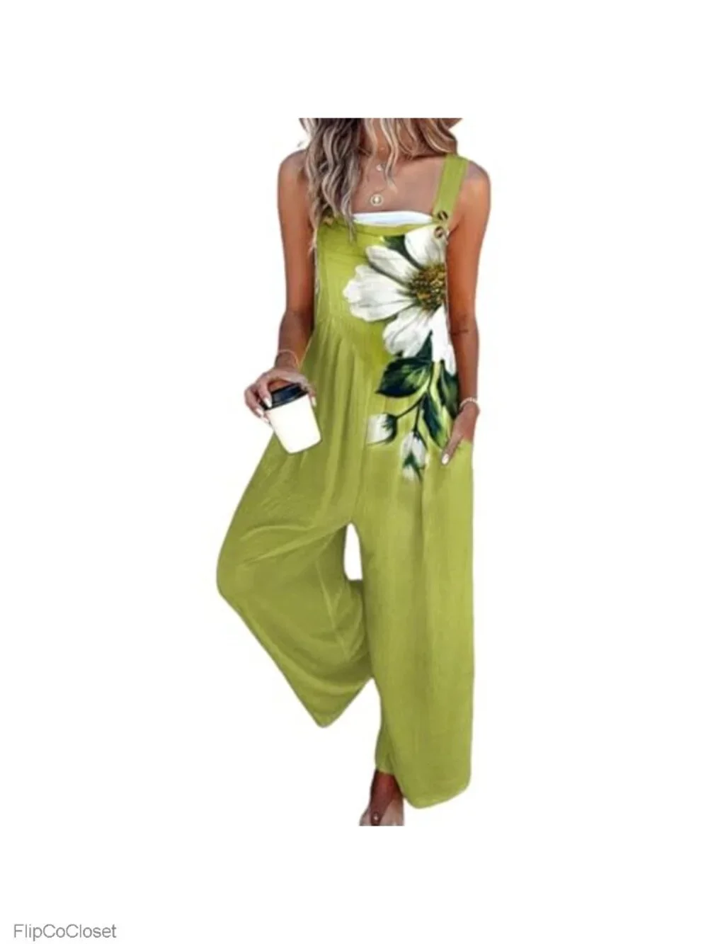 Women's Sleeveless Wide Leg Jumpsuit Floral Stretch Casual Romper